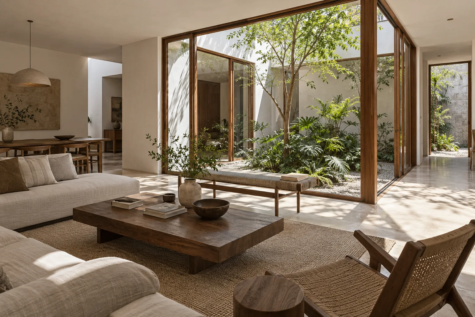 Sala abierta al patio central de Casa Patio