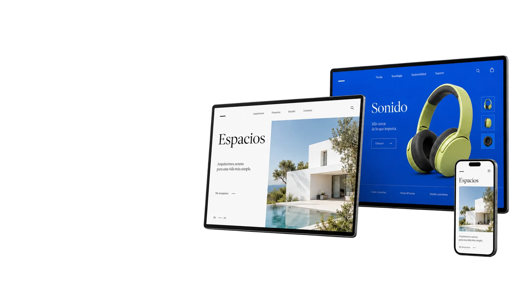 Conceptos web de arquitectura y producto creados por Rumi Studio